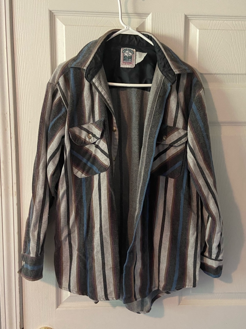 Striped Utility Jacket in Brown, Gray & Blue